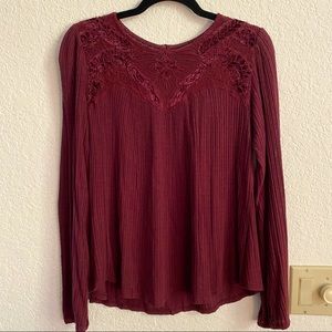 Lucky Brand Tawny Port (Red) Lace & Velvet Yoke Top